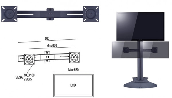 Zusatzhalterung Dual bis 15"-32"", schwarz