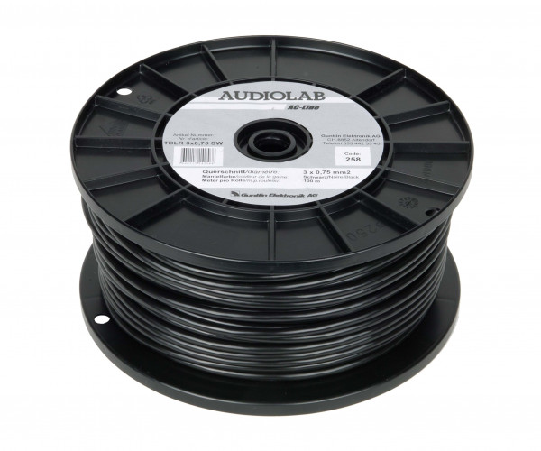 Netzkabel, rund, schwarz, PVC, 100m Rolle