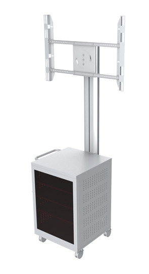 TV Ständer mit Box, bis 55", Alu/Metall, silber