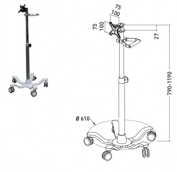 Tablet Trolley 10 -22",Höhenverstellbar 79-119cm