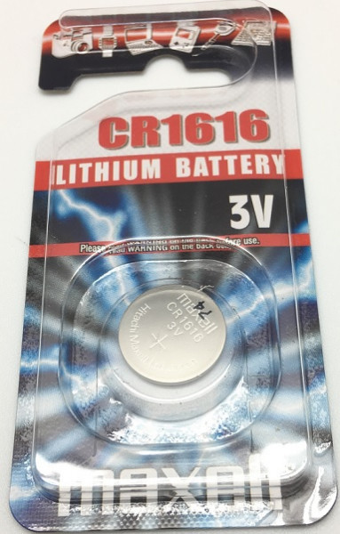 CR1616, 3V, 55mAh, Lithium 16x1.6mm